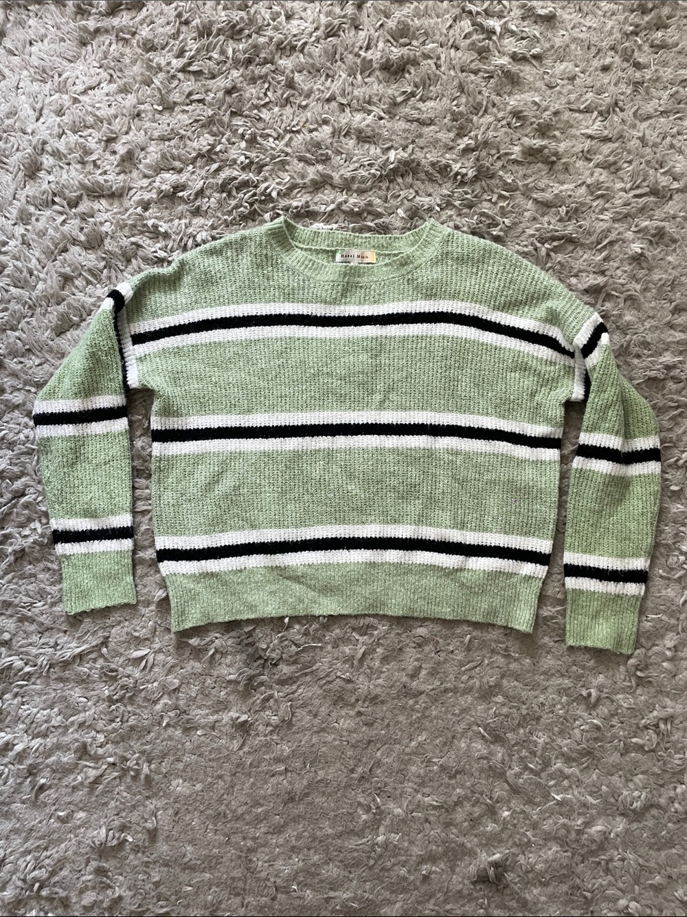 Light Green Striped Crewneck Sweater - Women's